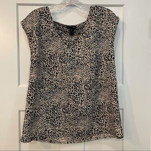 NWOT Aqua Leopard Print Blouse w/ Back Detail